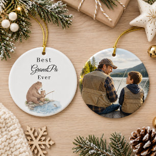 Best Grandpa Bear Ever Fishing Photo Ceramic Tree Decoration