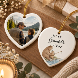 Best Grandpa Bear Ever Fishing Photo Heart Ceramic Tree Decoration