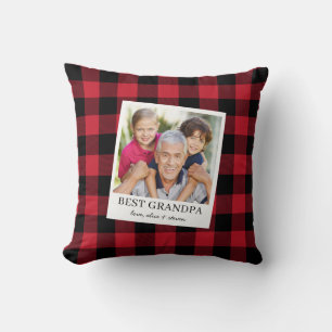 Best Grandpa Black and Red Plaid Photo Cushion