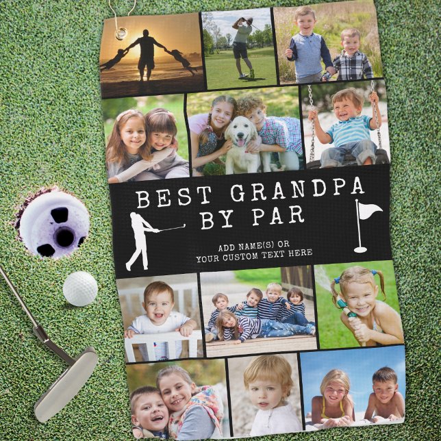 BEST GRANDPA BY PAR 12 Photo Collage Personalised Golf Towel (Creator Uploaded)