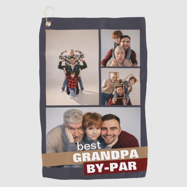 Best Grandpa by Par 4 Photo Collage Golf Towel (Front)