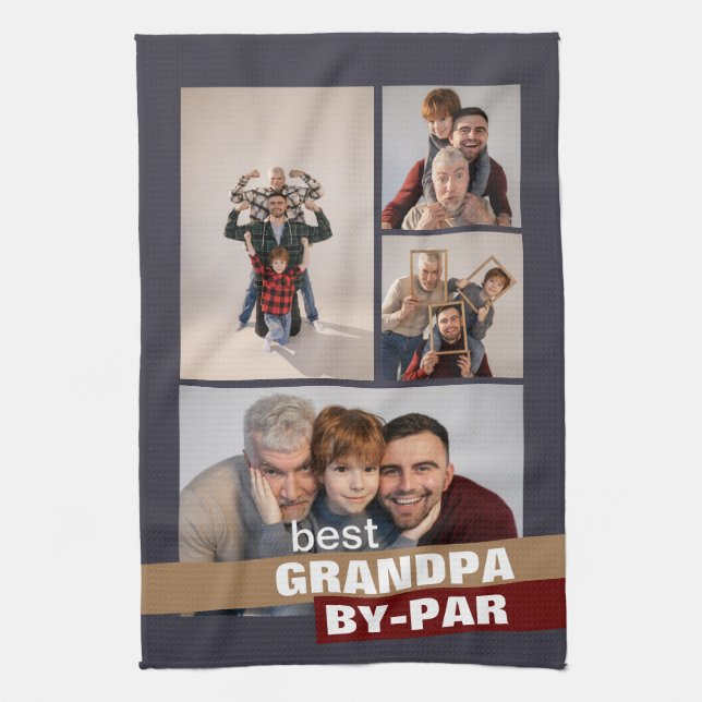 Best Grandpa by Par 4 Photo Collage Tea Towel (Vertical)