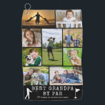 BEST GRANDPA BY PAR 9 Photo Collage Personalised G Golf Towel<br><div class="desc">Create a unique photo memory golf towel for the golfer grandpa utilising this easy-to-upload photo collage template with 9 pictures with the suggested funny golf saying title BEST GRANDPA BY PAR and personalised with names or your custom text in white against an editable black background colour. CHANGES: You can change...</div>