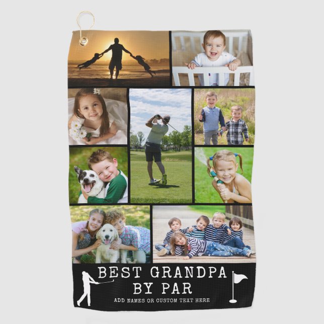 BEST GRANDPA BY PAR 9 Photo Collage Personalised G Golf Towel (Front)
