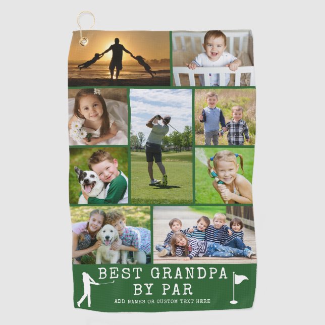 BEST GRANDPA BY PAR 9 Photo Collage Personalised Golf Towel (Front)