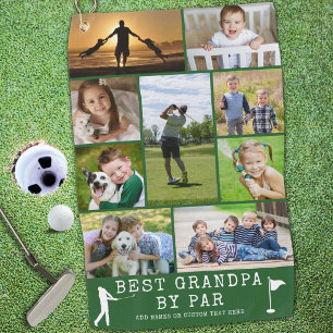 BEST GRANDPA BY PAR 9 Photo Collage Personalised Golf Towel