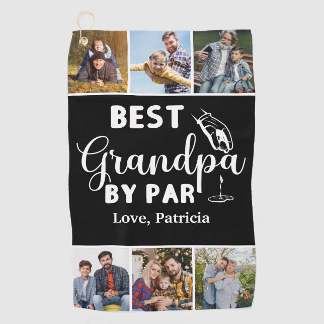 Best Grandpa by Par Custom 6 Photo Father's day Golf Towel (Front)