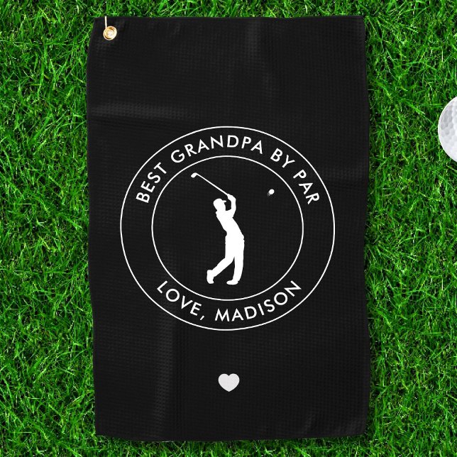Best Grandpa By Par Custom Golfer Name Text Golf Towel (Creator Uploaded)