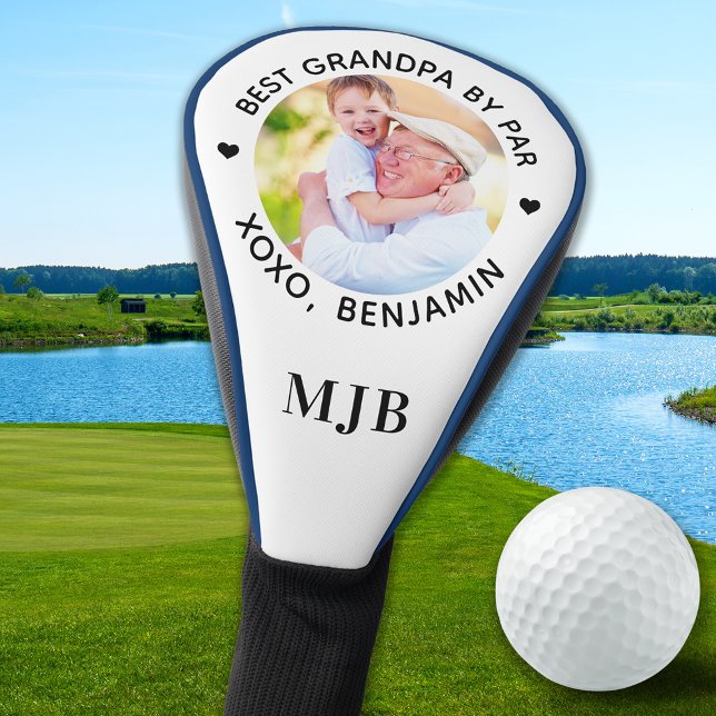 BEST GRANDPA BY PAR Custom Photo Modern Monogram Golf Head Cover (Creator Uploaded)