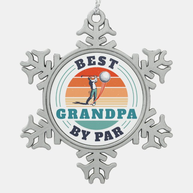 Best Grandpa By Par Custom Retro Golfer Snowflake Pewter Christmas Ornament (Front)