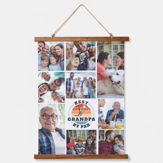 Best Grandpa By Par Family Photo Collage Golfing Hanging Tapestry (Front)