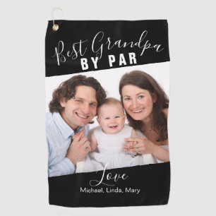 Best Grandpa By Par Family Photo Name Script Golf Towel