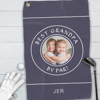 Best Grandpa By Par Golfer Modern Photo Gift Blue Golf Towel