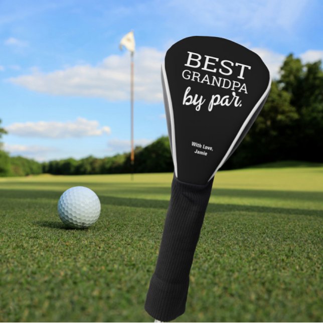 Best Grandpa by par Modern Typography Custom Name Golf Head Cover (Personalized Best Grandpa by par golf club head cover.)
