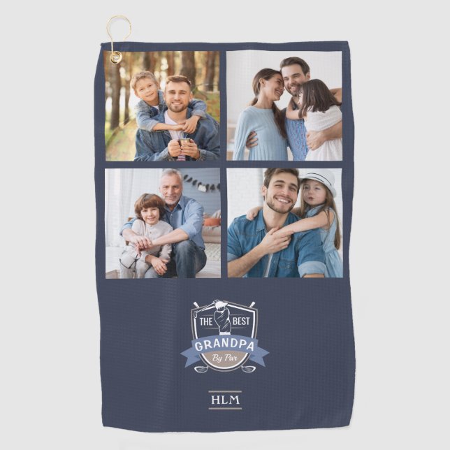 Best Grandpa By Par Personalised Photos Golf Towel (Front)
