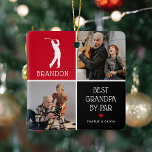 Best Grandpa by Par Photo Collage Christmas Ceramic Ornament<br><div class="desc">Surprise your golf pro Grandpa this Christmas with this cute photo keepsake ornament. Simply add 2 (two) custom pictures to this design from either your phone or computer. The design features a modern white golfer illustration personalised with their name underneath on a coloured block, the sweet pun that reads 'Best...</div>