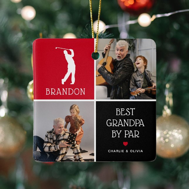 Best Grandpa by Par Photo Collage Christmas Ceramic Ornament (Creator Uploaded)