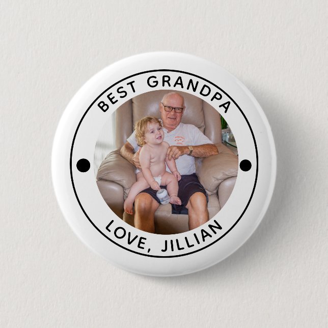 BEST GRANDPA BY PAR Photo Monogram 6 Cm Round Badge (Front)