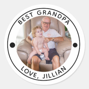 BEST GRANDPA BY PAR Photo Monogram Classic Round Sticker