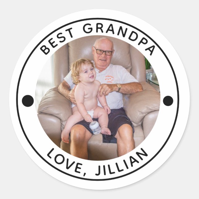 BEST GRANDPA BY PAR Photo Monogram Classic Round Sticker (Front)