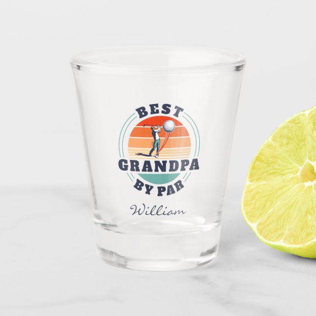 Best Grandpa By Par Retro Fathers Day Golf Lover Shot Glass (Front)