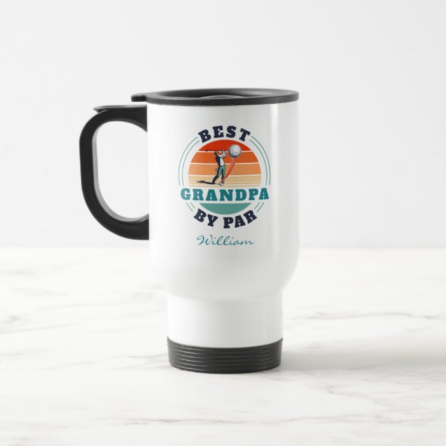 Best Grandpa By Par Retro Personalised Grandfather Travel Mug (Left)