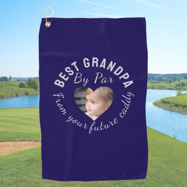 Best Grandpa Custom Kids Photo Blue Personalised Golf Towel (Creator Uploaded)
