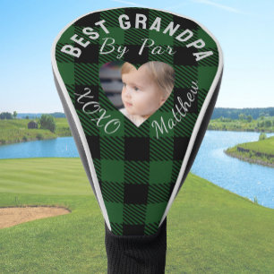 Best Grandpa Custom Kids Photo Green Buffalo Plaid Golf Head Cover