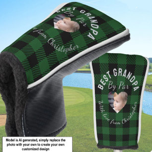 Best Grandpa Custom Kids Photo Green Buffalo Plaid Golf Head Cover