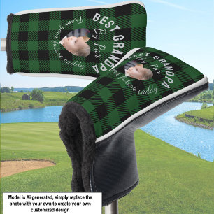 Best Grandpa Custom Kids Photo Green Buffalo Plaid Golf Head Cover