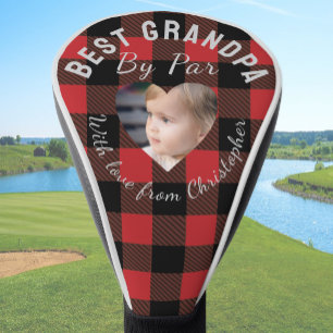 Best Grandpa Custom Kids Photo Red Buffalo Plaid Golf Head Cover
