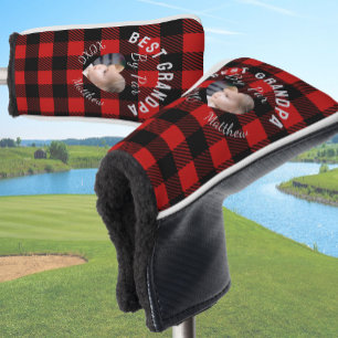 Best Grandpa Custom Kids Photo Red Buffalo Plaid Golf Head Cover