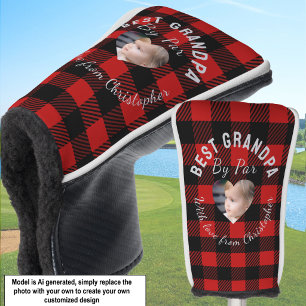 Best Grandpa Custom Kids Photo Red Buffalo Plaid Golf Head Cover