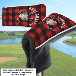 Best Grandpa Custom Kids Photo Red Buffalo Plaid Golf Head Cover