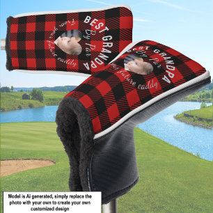 Best Grandpa Custom Kids Photo Red Buffalo Plaid Golf Head Cover