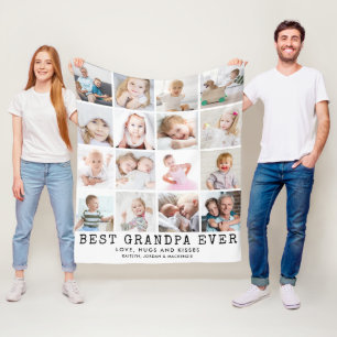 BEST GRANDPA EVER 16 Photo Collage White Fleece Blanket