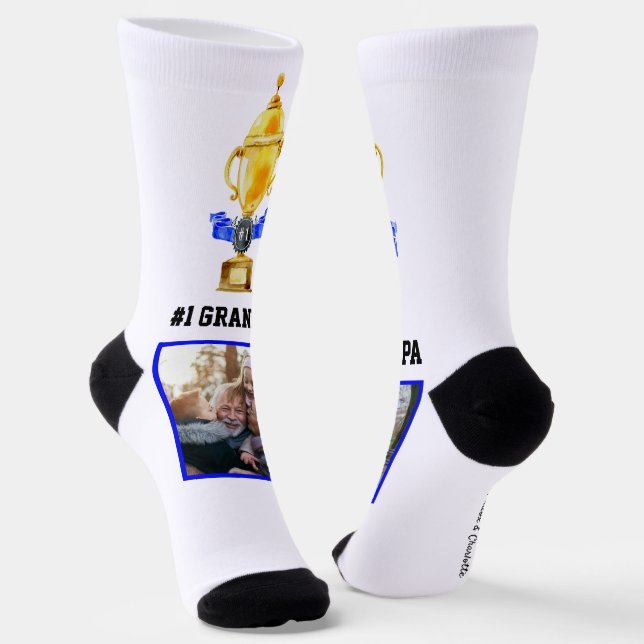 Best Grandpa Ever | #1 Trophy Photo Collage Socks (Angled)