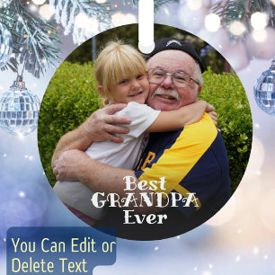 Best Grandpa Ever 2 Photo Retro Typography Text Metal Tree Decoration