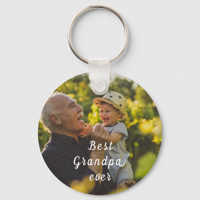Best Grandpa Ever 2 Photo Script Personalized  Key Ring (Back)
