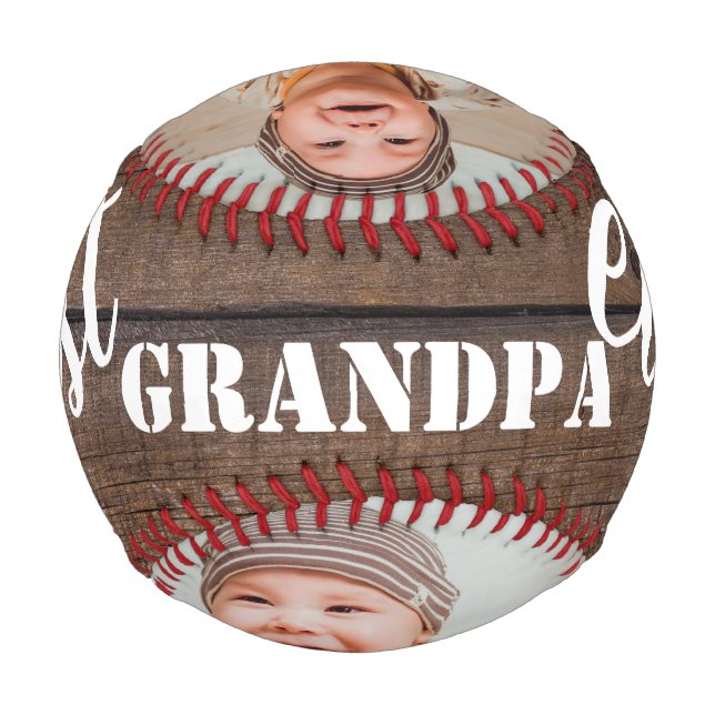 Best Grandpa Ever 3 Photo Collage  Rustic Wood  Baseball (Back)