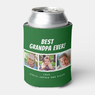 Best Grandpa Ever 3 Photo Dark Green Can Cooler