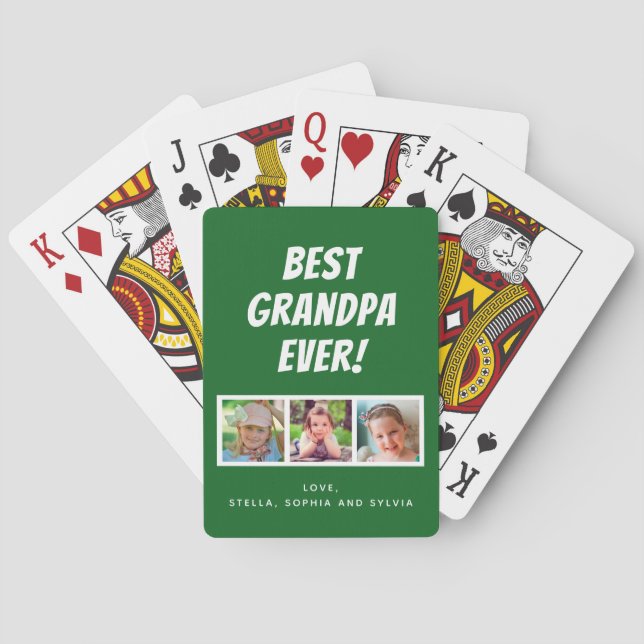 Best Grandpa Ever 3 Photos Playing Cards (Back)