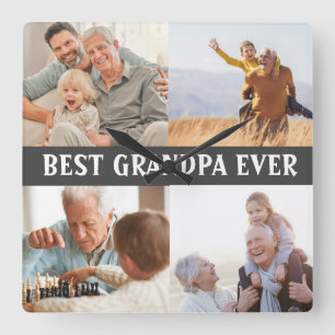 Best Grandpa Ever 4 Photo Collage Create Your Own Square Wall Clock