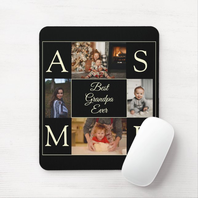 Best Grandpa Ever 4 Photo Collage Gift Mouse Mat (With Mouse)