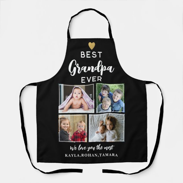 Best Grandpa Ever 4 Photo Collage Gold Black    Apron (Front)