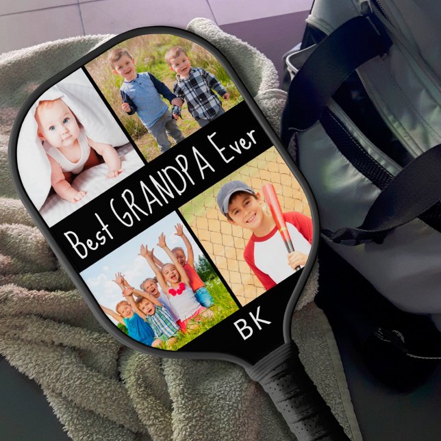 Best Grandpa Ever 4 Photo Monogram Your Colour Pickleball Paddle (Creator Uploaded)