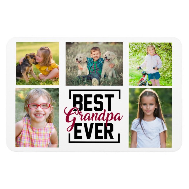 Best Grandpa Ever 5 Grandchild Photo Collage Magnet (Horizontal)