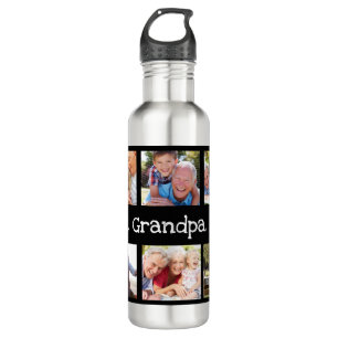 Best Grandpa Ever 6 Photo Collage Black and White 710 Ml Water Bottle