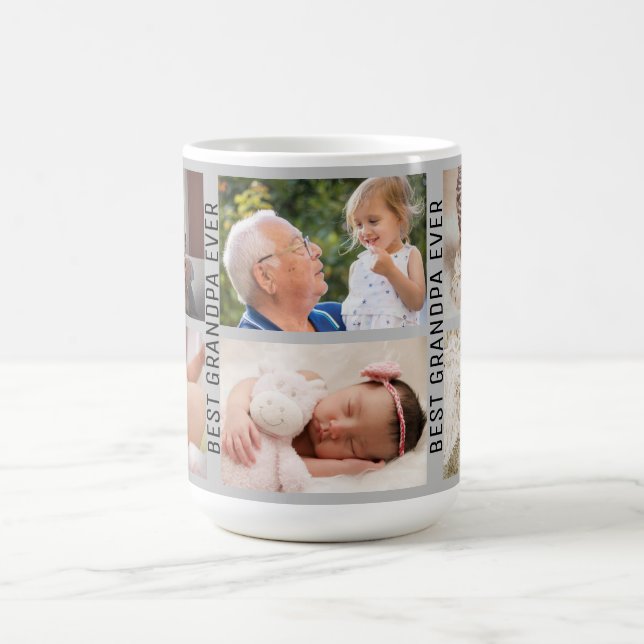 Best Grandpa Ever 6 Photo Custom Collage Grey Coffee Mug (Center)