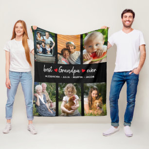Best Grandpa Ever 6 Photo Custom Fleece Blanket